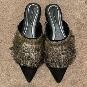 ZARA slides with gold fringe detail